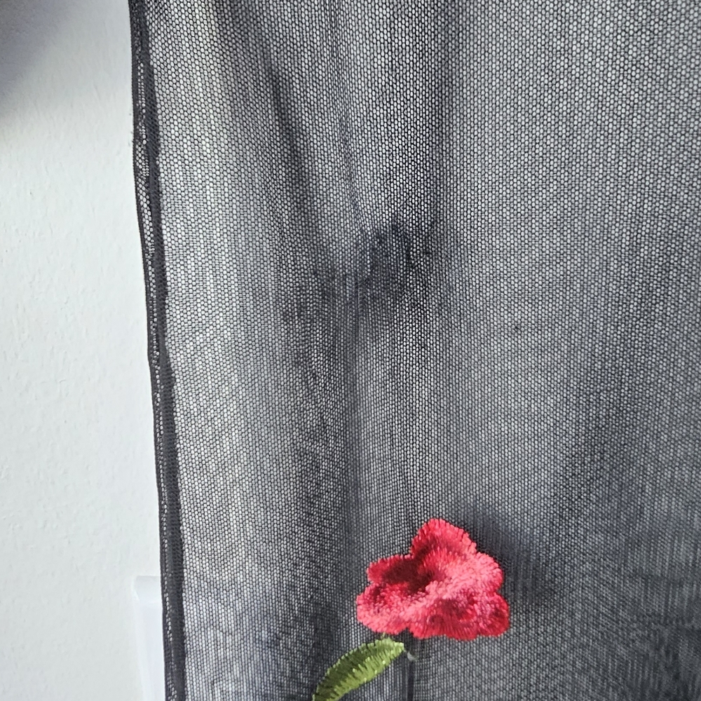 Black Mesh Dress With Embroidered Roses Size S - Picture 2 of 4